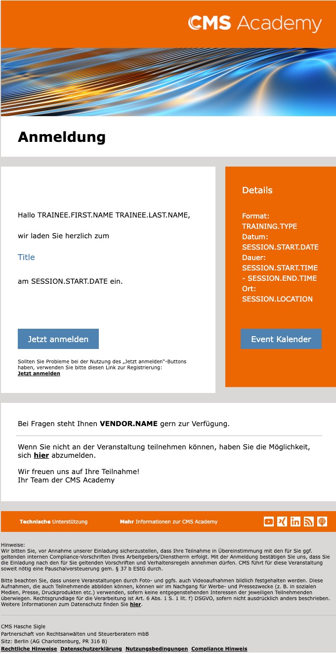 Screenshot E-Mail CMS Assign ILT Session
